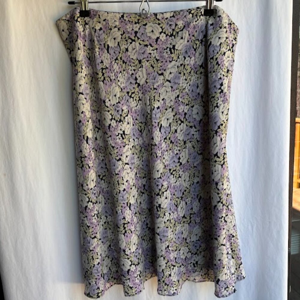 Vintage Charter Club 100% Silk Floral Skirt Purple Pink Yellow A-Line Midi